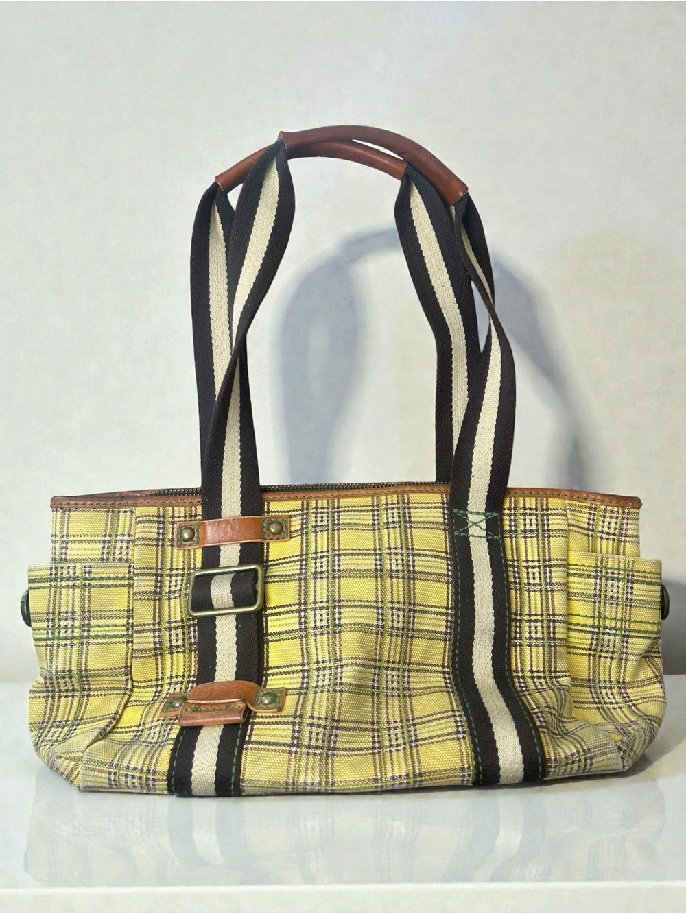 Vintage Gap Yellow Plaid Canvas Tote Bag